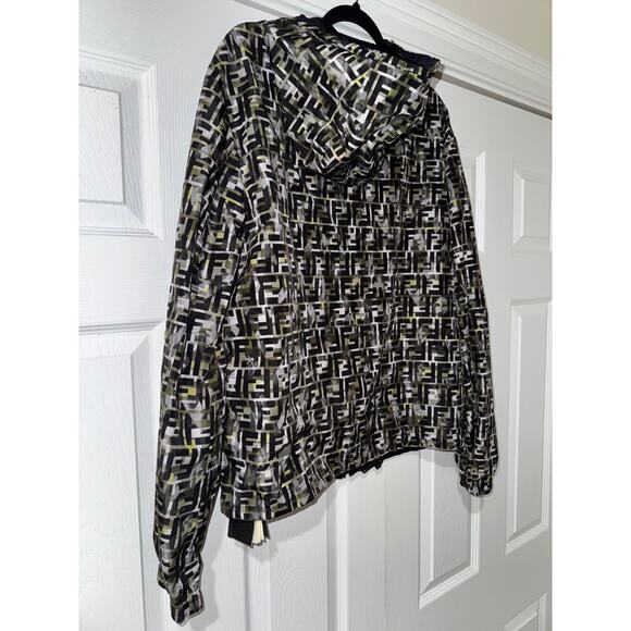 Fendi Green Black Camo Monogram FF Logo Anorak Reversible Windbreaker Jacket 48 - Picture 9 of 13